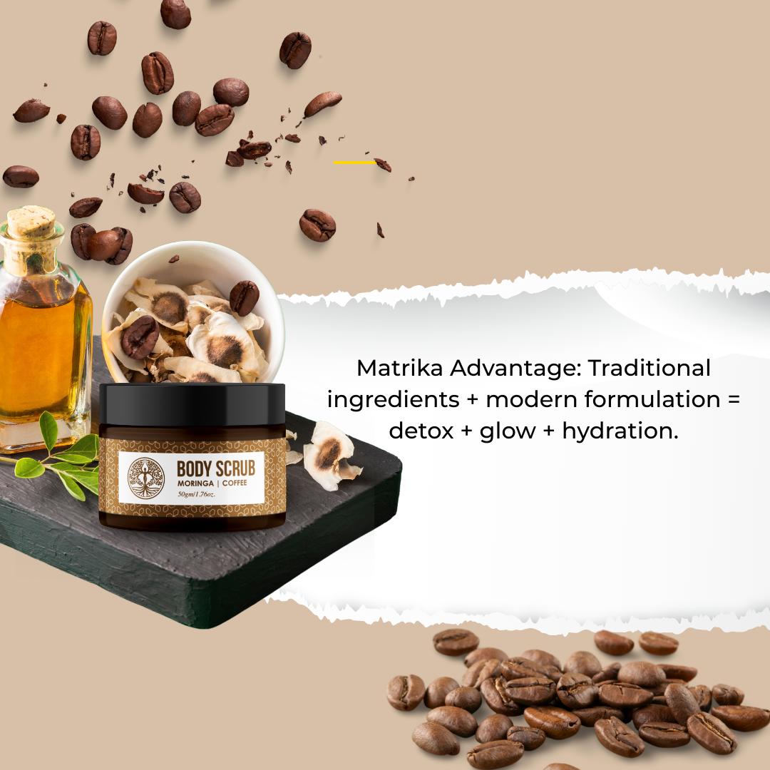 Matrika Moringa & Coffee Purifying Body Scrub for Smooth & Glowing Skin | Natural Exfoliator (50gm) - Image 2